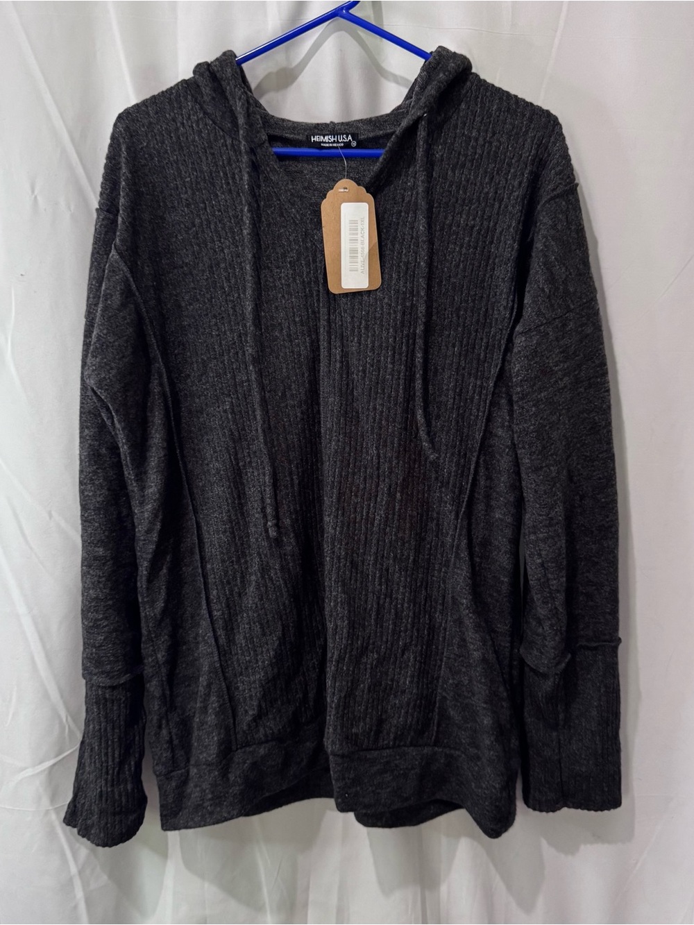 Womens Heimish Dark Gray Ribbed Hooded Soft Sweater Plus Size 1X NWT